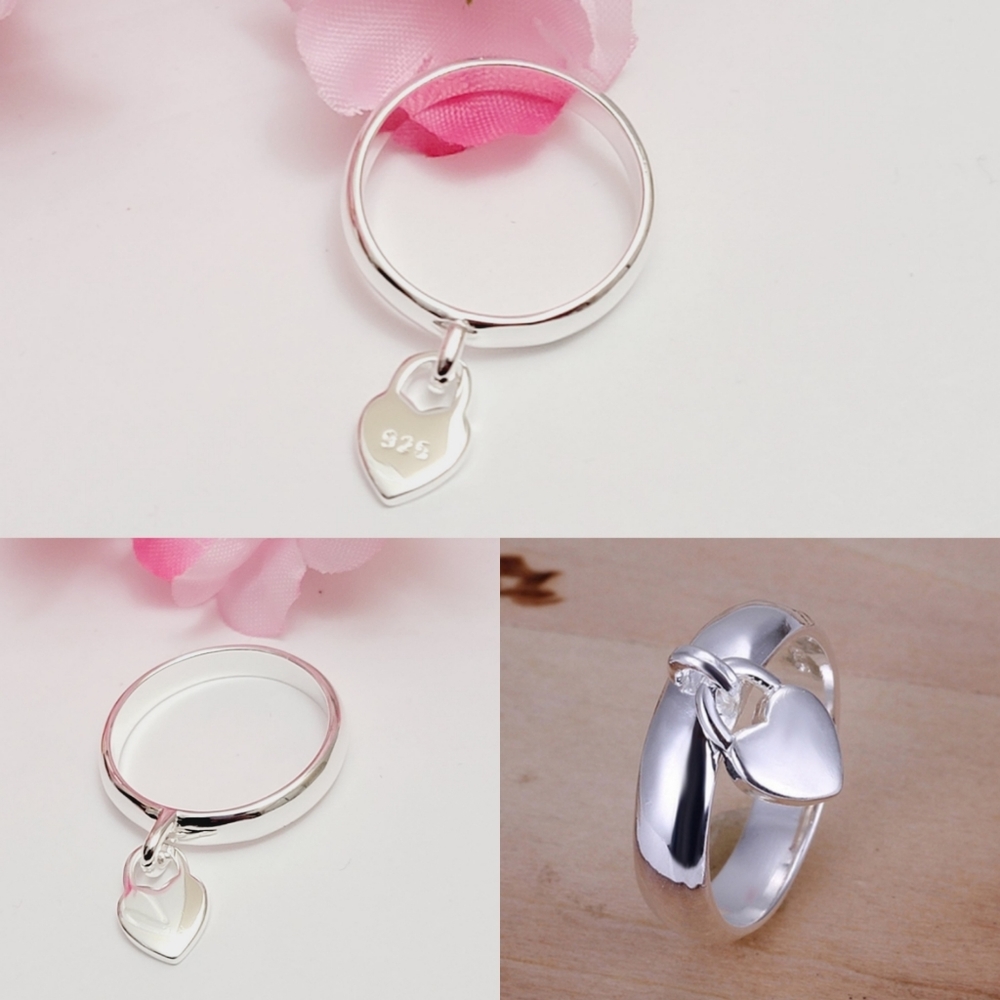 Sterling silver 925 stamp heart charm fashion ring